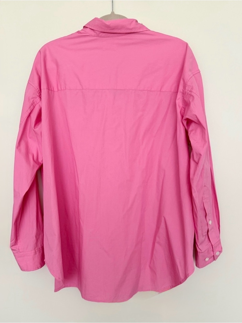 Aritzia Wilfred Relaxed Cotton Poplin Button-Down Shirt Bright Bubble Gum Pink S - Picture 4 of 7
